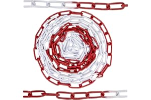 HAFIX® Chaîne de Signalisation Bicolore Rouge-Blanc 15M. Chaîne d'avertissement Chaîne à maillons de 5 mm Chaîne de sécurité Chaîne de sécurité des Chantiers de Construction en métal Inoxydable.