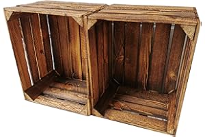 Teramico Vecchie cassette della frutta, in legno, con effetto fiammato, ideali per la costruzione di mobili o per la conservazione, lavorazione molto massiccia e robusta