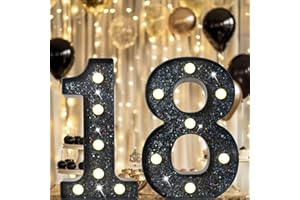 Glitzernde LED Zahlen Lampe Nummer Beleuchtete Ziffern für 18. Geburtstagsparty Jubiläum Hochzeit Hintergrund, Zahlen Lichter Batteriebetrieben Zuhause Bar Wand Tisch Dekor– Schwarze Zahl 18