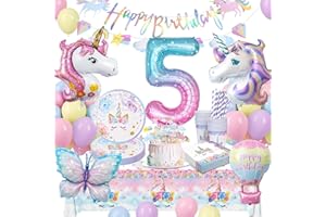 LAISLLA Einhorn Deko Kindergeburtstag, Einhorn Partygeschirr für 5. Geburtstag Mädchen mit Luftballons
