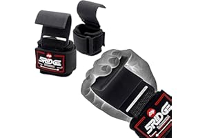 5RIDGE Ganci per sollevamento pesi, resistenti impugnature rivestite in gomma, ganci antiscivolo, supporto per il polso in neoprene, cinghie di sollevamento imbottite con gancio per palestra, sollevamento