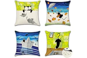 Ohok Waterproof Cushion Cover 45 x 45 cm, Set of 4 Decorative Outdoor Cushion Covers Decorative Sofa Cushion Couch Cushion Covers for Sofa Living Room Balcony Garden Car (Black Cat)