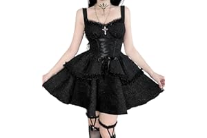DINGJIUYAN Gothic A-Line Pleated Hem Swing Dress Women Harajuku Summer Lolita Lace Trim Dresses Ladies Y2K Retro Grunge Streetwear Dresses