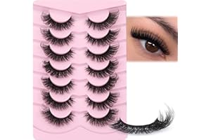 JIMIRE False Eyelashes Fluffy Cat Eye Natural Faux Mink Lashes Dramatic Wispy Fox Eye 17MM Strip Fake Lashes Look Like Eyelash Extensions Pestañas 7 Pairs Pack