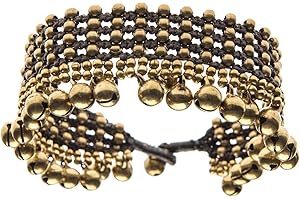 81stgeneration Cavigliera Ottone Dorato Fascia Larga Perline Pendenti Campanelle