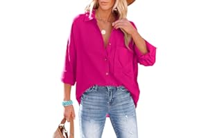 NONSAR Chemisier pour femme - Chemise décontractée avec col en V - 100 % coton - Coupe ample - Solide - Haut épais - Élégant, avec poche