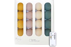 La Case de Cousin Paul Guirlande Lumineuse Chambre Enfant Boules Tissées LED, Télécommande, Programmable, USB, Fabriquée à la Main, Artisanale - 16 Boules (Giverny)
