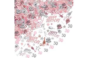 30th Birthday Decorative Confetti Probuk 20g Pink and Silver Birthday Decorative Confetti, Shiny Multi-Coloured Scatter Confetti for Table Decorations, Gift Bags, Invitations, Cake Stands