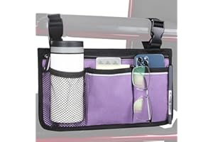 HSGEZUOQI Wheelchair Side Bag, Armrest Storage Pouch with Cup Holder and Reflective Strip Use of Waterproof Fabric for Most Wheelchairs, Walkers or Rollators (Purple)