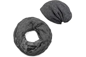 styleBREAKER Strick Loop Schal und Beanie Mütze Set mit Flecht Muster, Fleece Innenfutter, Winter, Unisex 01018211