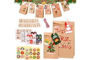 WECUTE Adventskalender zum Befüllen 2024, 1-24 Geschenk Papiertueten Zum Selber Befüllen Basteln Advents Tüten, DIY Adventkalender Erwachsene, Adventkalender Kinder