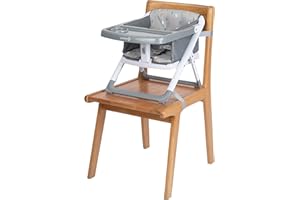 Safety 1st Take Eat Alzasedia Rialzo Sedia per Bambini, Seggiolino Pappa da Tavolo Pieghevole, con Vassoio e Imbottitura Seggiolone Inclusa, Colore Grigio