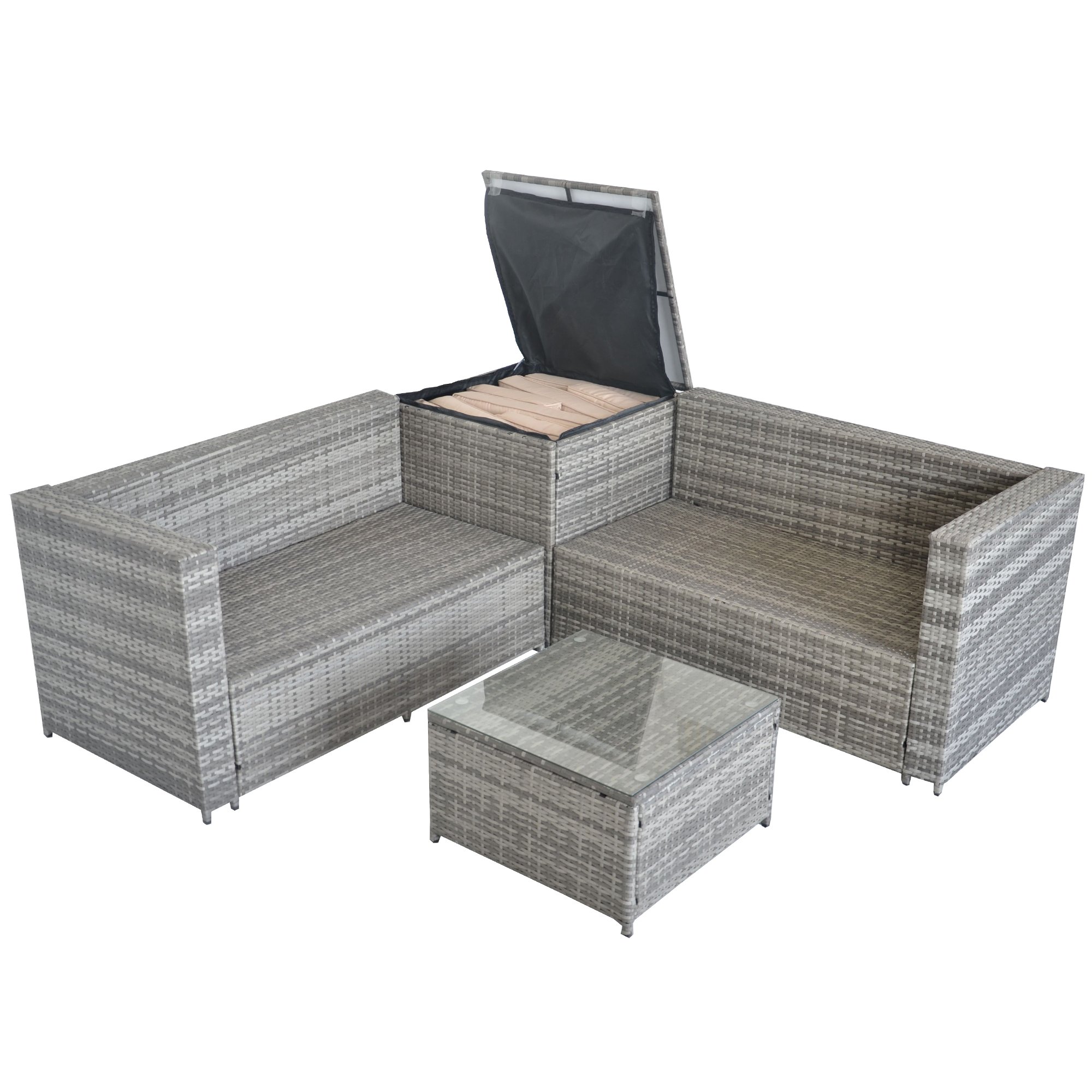 Jalano Poly Rattan Lounge Set Gartenmöbel Gartengarnitur 4 teilig grau – Bild 5