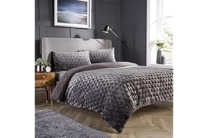 Olivia Rocco Teddy Duvet Cover Set Diamond Fleece Soft Fluffy Quilt Sets Thermal Warm Cosy Snug Bedding, Double Charcoal