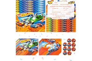 ‎YUMCUTE yumcute 12x Einladungskarten Auto Kindergeburtstag mit Umschlag,Car Aufklebern Geburtstagsparty Einladungen, Rennwagen Themed Truck Party Einladung kindergeburtstag Jungs Mädchen