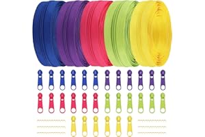 DOITEM Set di cerniere in nylon da 2,8 mm, 14 m, senza fine, con tiretto e cerniera, per cucito e lavori fai da te, 5 colori