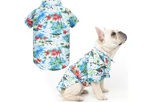 EXPAWLORER Dog Hawaiian Shirt - Stylish Dog Clothes, Breathable Polo T-Shirts with Floral Sea Island Patterns Vacation-Style, Puppy Outfit Shirt for Small Medium Large Breeds Boy & Girl, Lightblue L