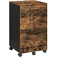 VASAGLE OFC040B01 Cabinet with 2 Drawers, Office Cabinet on Wheels, for A4 Documents, Hanging Files, Industrial Style, Rustic Brown and Black