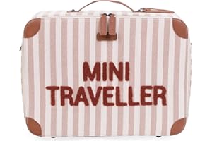 CHILDHOME, Valise Enfant, Week-end, Format Cabine, Bagage à Main, Compact, Solide, Anse pour Transport Facile, Etiquette Nom, Design, Simili Cuir, Mixte, Mini Traveller, Rayures Terracotta