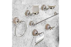 LE CHIC ARREDAMENTI Set Accessori Bagno 6 Pezzi Zaira, con Corpo in Ceramica Decorata e Finiture Cromo Lucido, Completo Porta Asciugamano Sapone spazzolino Rotolo Accappatoio Bagno
