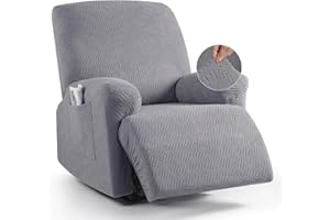 KinCam Funda Sillon Relax reclinable, Funda para Sillón Relax de Jacquard, Funda Sillon orejero Funda Elástica con Bolsillo para Perros y Mascotas, Suave y Lavable Funda Sofa 1 Plaza Gris Claro