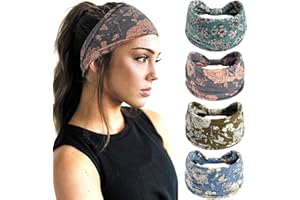 PANYI 4 Pezzi Fasce per Capelli Donna Stile Boho Fascia per Capelli Vintage Larghe Stampate Twist Yoga Accessori Fascia Sportiva Capelli Donna Adatte per Donne e Ragazze