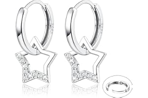 Adramata Pendientes Mujer Plata Hipoalergénica Pendientes de Plata de Ley 925 Pendientes de Estrella Delicados Pendientes Colgantes Pendientes de Aros de Plata para Mujer Niña