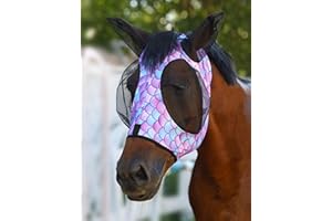 Harrison Howard Stretch Fly Mask with Forelock Opening and Patterns Comfortable Breathable Snug Fitting Horse Fly Mask Fish Scale M