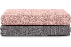 Komfortec Asciugamani 2 per Sauna 80x200 cm in 100% Cotone,470 g/m², Asciugamano Doccia Grande, Morbido, Asciugatura Rapida, Grigio antracite/Rosa