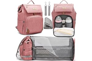 ZIOSINM Sac à Langer pour Bébé - Sac à Dos à Langer avec Fonction Lit et Moustiquaires - Grand Sac a Langer avec Matelas à Langer et Ceintures pour Poussette