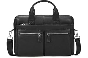 LUUFAN Men's 15.6 Inch Messenger Briefcase Large Capacity Full Grain Leather Laptop Bag Business Office Shoulder Handbag