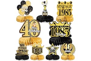 BellaGesundheit 18 Geburtstag Deko, 9Stk Bienenwabe Mittelstück Tischdeko Set für Männer Frauen, Waben-Partyzubehör Papier Geburtstagsparty Tischdekorationen (Schwarze Goldene 40)