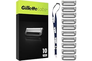 Gillette Labs Lot De 10 Recharges De Rasoir Pour Hommes, AUTHENTIQUES, A 5 Meilleures Lames De La Marque, Barre Exfoliante Pour Un Rasage Doux Et Efficace, Compatibles Avec Les Manches GilletteLabs