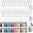 DELFINO Tassel Keychain and Acrylic Circle, Acrylic Blanks and Tassel Keychain Pendant Acrylic Transparent Circle Discs and Tassel Keyring Set for Diy Projects and Crafts 90pcs