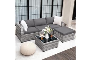 UDPATIO Rattan Garden Furniture Sets of 5,Corner Sofa Set 4 Seaters with Coffee Table,Outdoor Furniture Sectional Modular Combination with Cushion for Balcony,Patio,Grey