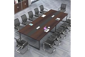 ZRBDDEF Grande Tavolo Riunioni Ufficio – Tavolo Conferenza Moderno con Passacavi,Struttura in Metallo Robusta,Design Rettangolare Nero-Bianco per 8–12 Persone (senza sedie)