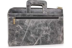 Bucklestone - Men's Distressed Leather A4 Zip Conference Folder - Document Holder with Card & Pen Pockets - Fits Tablet - Retractable Handle - Westminster Black