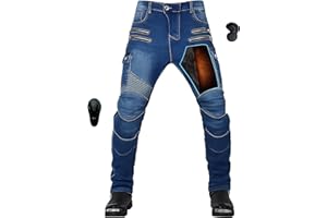 oFzimTo Pantaloni Moto Uomo con Protezioni, Jeans Moto Uomo Elasticizzati con Copertura Protettiva di Seconda Generazione, Marchio CE (EN1621-1:2036)
