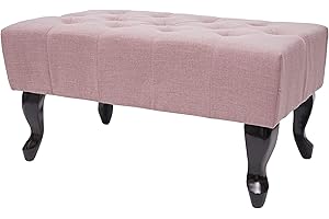 Mendler Pouf poggiapiedi ottomano Stile Vittoriano Chesterfield Tessuto Rosa