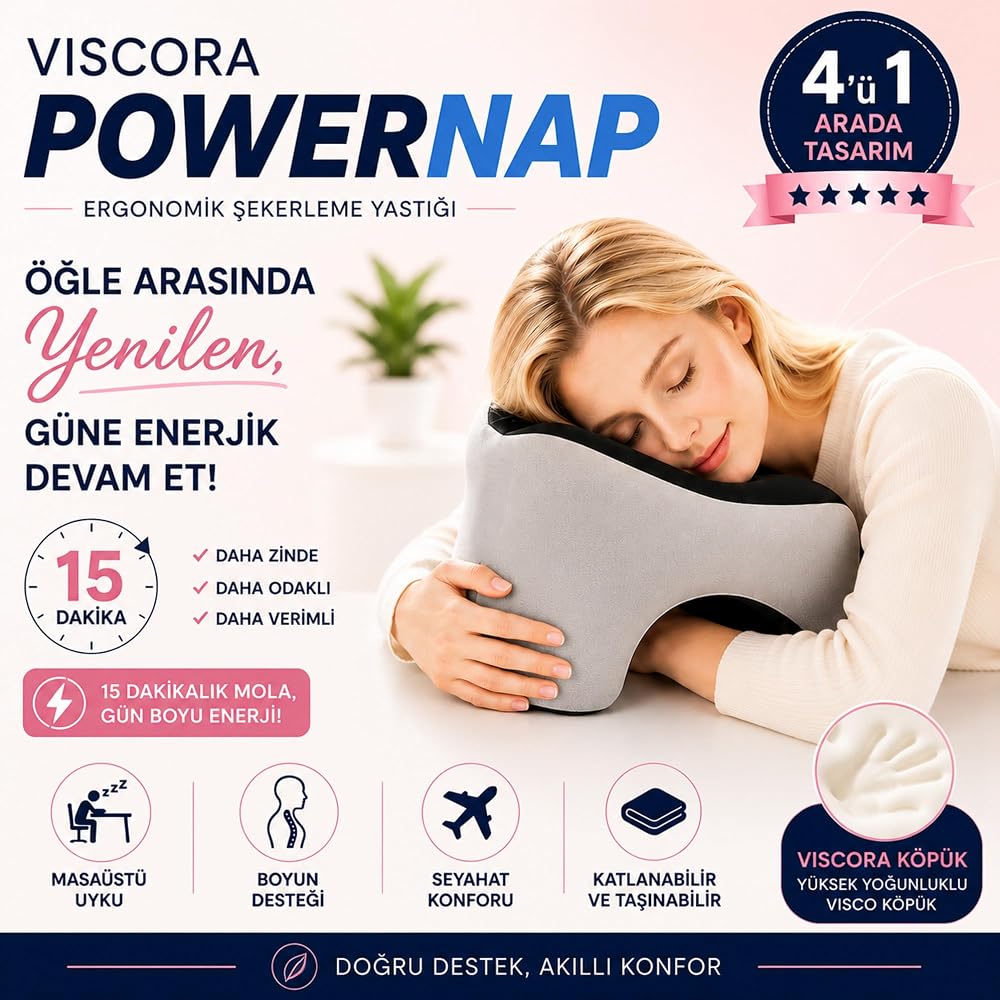 Viscora Powernap Ergonomik Masaüstü Uyku ve Kaylule Yastığı – Öğle Arası Uyku ve Şekerleme Yastığı Boyun, Kol ve Yüz Destekli Konfor