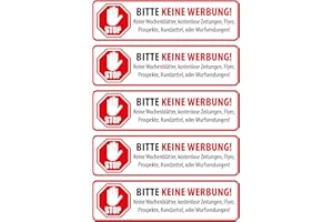 ‎PG PICO SIGNS SCHILDER UND MEHR 5x Aufkleber "BITTE KEINE WERBUNG" - 25 x 90 mm - wetterfest mit Schutzlackierung