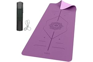 ROMIX Pro Yoga Mat with Alignment Lines 6mm, Non-Slip Ultra Lightweight Sweat Resistant Eco-Friendly Gym Workout Mat with Carry Bag and Strap for Women Men for Pilates Gymnastics