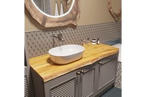 ‎BESTLOFT.DE BestLoft Waschtischplatte (Länge: 100 cm/Breite: 50-55 cm) Waschtisch Eiche massiv 40 mm dick mit Baumkante - rustikale Waschtischkonsole