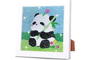 QIUQI Diamond Painting Kit per Bambini,Pittura Diamante Kit con Cornice,Pittura Diamante Mosaico Art Kits Panda per Regalo di Compleanno per Ragazzo e Ragazza,Decorazione Murale（18 * 18cm）