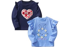 Pilipulu Maglietta Maniche Lunghe Bambina in Morbido Cotone, T-Shirt Manica Lunga Bambine di Unicorno Rosa per Ragazze 3-9 Anni, Pacco da 2