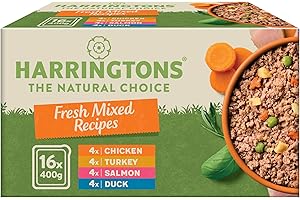 Harringtons Complete Wet Tray Grain Free Hypoallergenic Adult Dog Food Mixed Bumper Pack 16x400g - Chicken, Salmon, Turkey & Duck - Made with All Natural Ingredients, Packaging May Vary