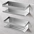 UUlioyer Shower Caddy No Drilling, SUS304 Stainless Steel Shower Shelf, Bathroom Accessory- Bath Storage for Shampoo (Silver- 2 pcs)