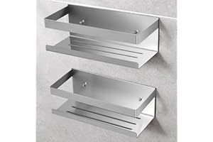 UUlioyer Estanteria Baño de Acero Inoxidable SUS304, 2 Piezas Estanteria Ducha sin Taladro, Organizador Ducha para Champú y Gel de Baño (Plata- 2 Piezas)