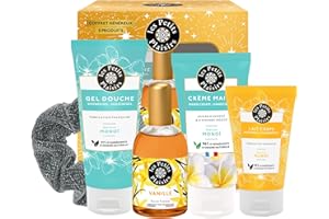 Les Petits Plaisirs - Coffret parfum Vanille, Eau de toilette femme, Gel Douche, Crème Mains, Lait corps, Coffret cadeau femme, Made in France, 5 produits