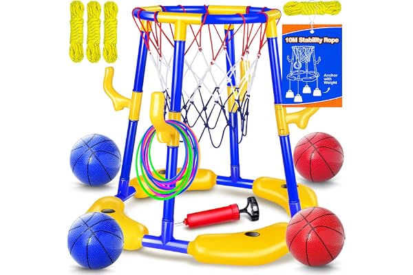 Doviden Pool Basketbollkorg Set_Flytande Basketbollkorg för Pool med 4 Vattenbollar, Pump & Ringar, 2-i-1 Pool Leksaker Vuxna för Ungdomar/Barn Poolfest Sommar Vattenleksaker